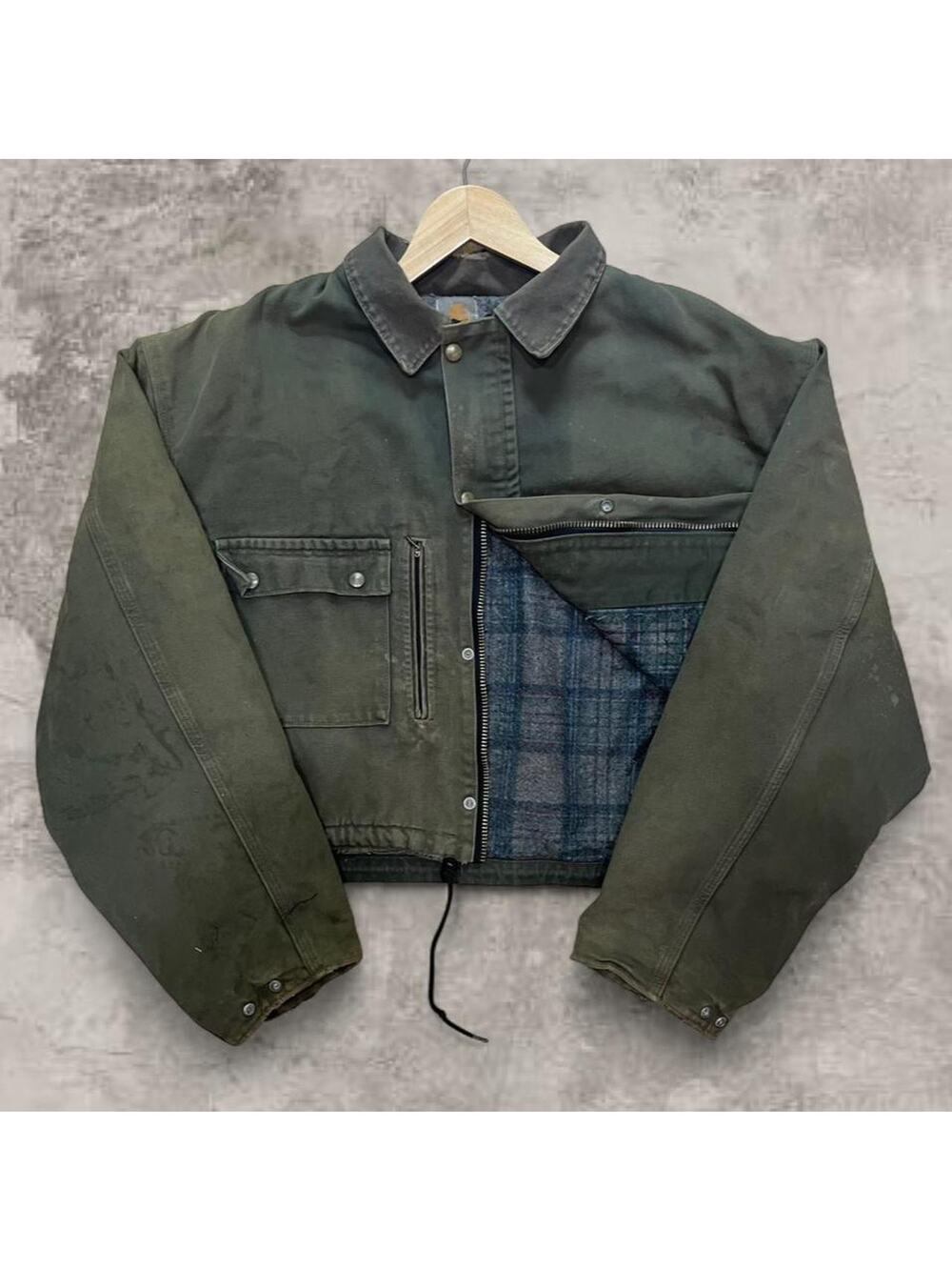 Carhartt MOS Pearl Snap Trucker Jacket USA Sz M Boxy Detroit Duck Canvas Blanket